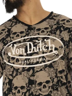 T-shirt en coton noir avec des imprimés un col v et une coupe droite
