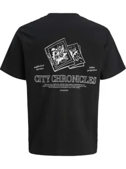 T-shirt en coton noir avec dessin imprimé et une coupe droite