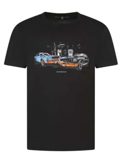 T-shirt en coton noir avec des voitures imprimées et un col rond
