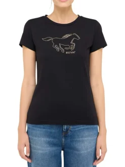 T-shirt en coton noir avec imprimé logo à coupe droite et à col rond