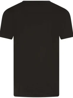 T-shirt en coton noir avec un col rond et logo de la marque en relief noir