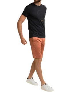 T-shirt en coton noir avec un col rond et logo de la marque en relief noir