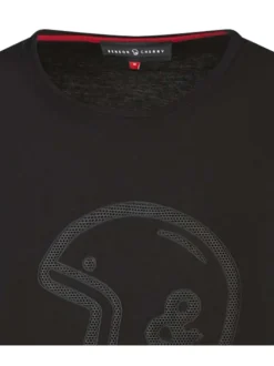 T-shirt en coton noir avec un col rond et logo de la marque en relief noir