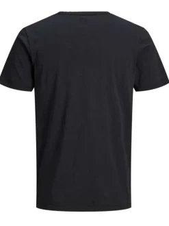 T-shirt en coton noir avec une coupe droite et un col tunisien ouvert