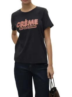 T-shirt en coton noir avec une écriture à la poitrine et une coupe droite