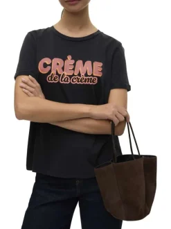T-shirt en coton noir avec une écriture à la poitrine et une coupe droite