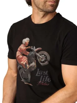 T-shirt en coton noir avec un imprimé fantaisie et des manches courtes