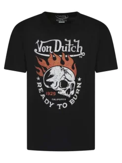 T-shirt en coton noir avec un imprimé tête de mort et un col v