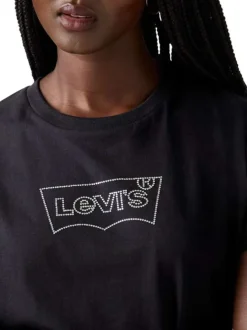 T-shirt en coton noir à coupe ajustée pourvu de manches courtes