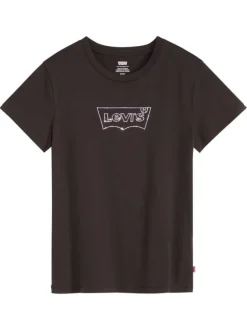 T-shirt en coton noir à coupe ajustée pourvu de manches courtes