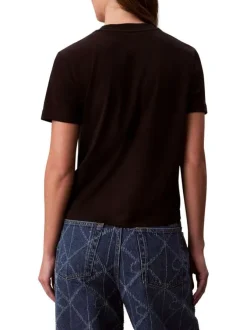 T-shirt en coton noir à coupe droite avec un col rond et imprimé logo