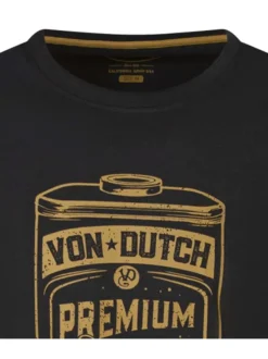 T-shirt en coton noir coupe droite à col rond avec imprimé bidon d'huile jaune