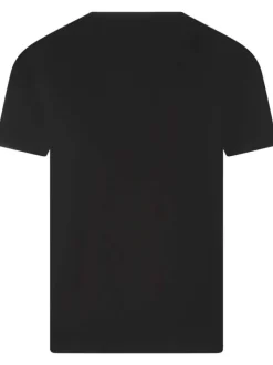 T-shirt en coton noir coupe droite à col rond avec imprimé bidon d'huile jaune
