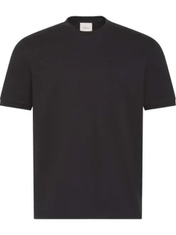 T-shirt en coton noir à coupe droite pourvu de finitions bord-côte