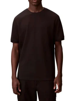 T-shirt en coton noir à coupe droite pourvu de finitions bord-côte