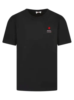 T-shirt en coton noir à coupe droite pourvu de manches courtes