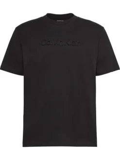 T-shirt en coton noir à coupe droite pourvu d'un col rond ras de cou