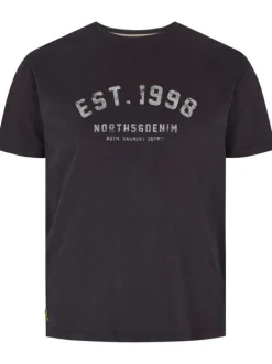 T-shirt en coton noir effet chiné à col rond avec imprimé logo blanc
