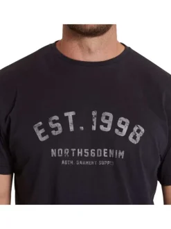 T-shirt en coton noir effet chiné à col rond avec imprimé logo blanc