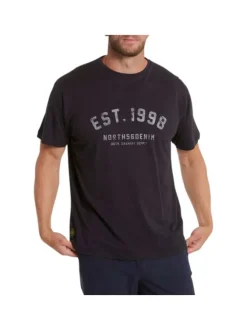 T-shirt en coton noir effet chiné à col rond avec imprimé logo blanc