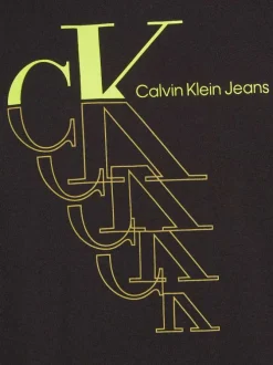 T-shirt en coton noir et jaune avec une coupe droite et un col rond