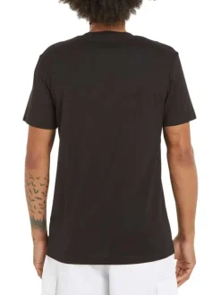 T-shirt en coton noir et jaune avec une coupe droite et un col rond