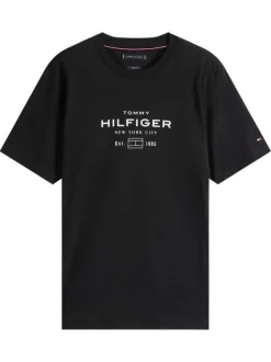 T-shirt en coton noir fantaisie avec un col rond et des manches courtes