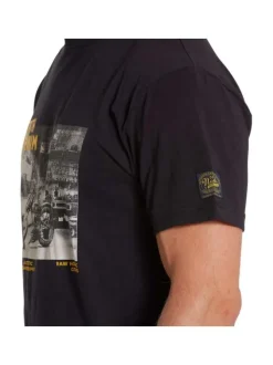 T-shirt en coton noir imprimé avec une coupe droite et un col rond