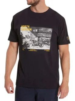 T-shirt en coton noir imprimé avec une coupe droite et un col rond