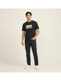 T-shirt en coton noir imprimé avec une coupe droite et un col rond
