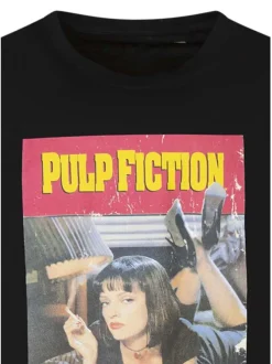T-shirt en coton noir imprimé avec une coupe droite et un col rond