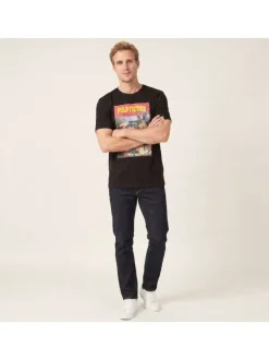 T-shirt en coton noir imprimé avec une coupe droite et un col rond