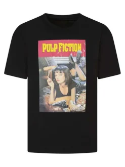 T-shirt en coton noir imprimé avec une coupe droite et un col rond