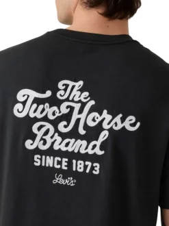 T-shirt en coton noir imprimé avec une coupe droite et un col rond