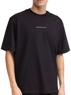 T-shirt en coton noir imprimé avec une coupe droite et un col rond