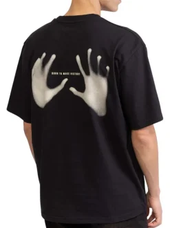 T-shirt en coton noir imprimé avec une coupe droite et un col rond