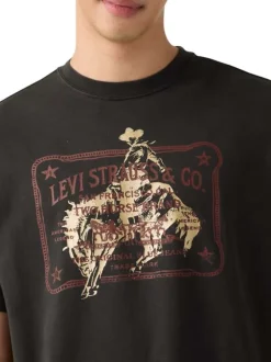 T-shirt en coton noir imprimé à coupe droite pourvu d'un col rond