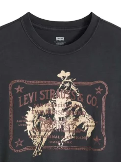 T-shirt en coton noir imprimé à coupe droite pourvu d'un col rond