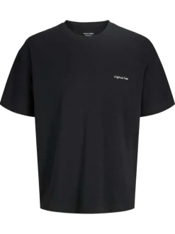 T-shirt en coton noir imprimé à coupe droite pourvu d'un col rond