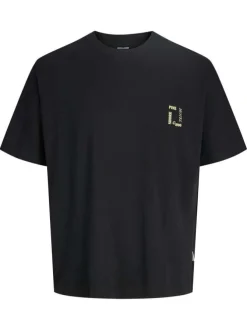 T-shirt en coton noir imprimé à coupe droite pourvu d'un col rond