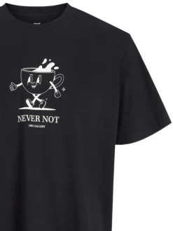 T-shirt en coton noir imprimé à coupe loose avec col rond et manches courtes