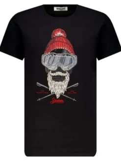 T-shirt en coton noir imprimé à l'avant avec une coupe droite et un col rond