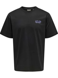 T-shirt en coton noir à imprimé tête de mort au dos avec un col rond