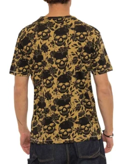 T-shirt en coton noir à motifs tête de mort avec une coupe droite