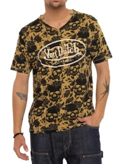 T-shirt en coton noir à motifs tête de mort avec une coupe droite