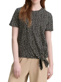 T-shirt en coton noir orné d'un motif à pois et d'un col rond