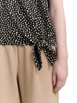T-shirt en coton noir orné d'un motif à pois et d'un col rond