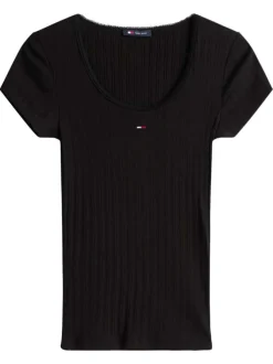 T-shirt en coton noir pourvu d'un col rond et de manches courtes