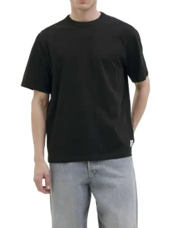 T-shirt en coton noir pourvu d'une coupe droite et d'un col rond
