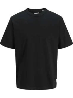 T-shirt en coton noir pourvu d'une coupe droite et d'un col rond